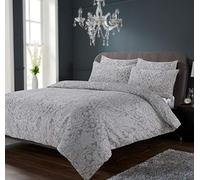 Olivia Rocco Chantilly Duvet Cover Set Modern Print Cotton Rich Quilt Covers Reversible Easy Care Bedding Bed Linen Sets, Double Grey
