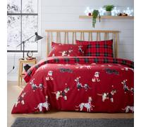 Olivia Rocco Christmas Dogs Duvet Cover Set Puppies White Grey Reversible Super Soft Easy Care Cute Animal Print Quilt Bedding Bed Sets with Pillowcase, Red Single