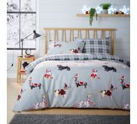 Olivia Rocco Christmas Dogs Duvet Cover Set Puppies White Grey Reversible Super Soft Easy Care Cute Animal Print Quilt Bedding Bed Sets with Pillowcase, Grey Double