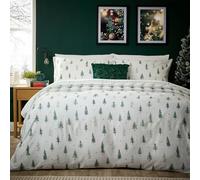 Olivia Rocco Christmas Duvet Cover Set Festive Bedding Quilt Cover Xmas with Pillowcases Reversible Design Easy Care Bed Linen Sets, St Moritz Green - Double