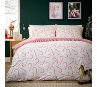 Olivia Rocco Christmas Duvet Cover Set Festive Bedding Quilt Cover Xmas with Pillowcases Reversible Design Easy Care Bed Linen Sets, Candy Cane Red, Double