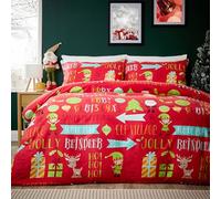 Olivia Rocco Christmas Duvet Cover Set Festive Bedding Quilt Cover Xmas with Pillowcases Reversible Design Easy Care Bed Linen Sets, Festive Fun Red Double