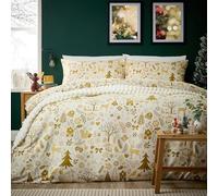 Olivia Rocco Christmas Duvet Cover Set Festive Bedding Quilt Cover Xmas with Pillowcases Reversible Design Easy Care Bed Linen Sets, Wonderland Gold, Single