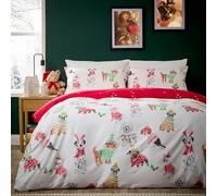 Olivia Rocco Christmas Duvet Cover Set Festive Bedding Quilt Cover Xmas with Pillowcases Reversible Design Easy Care Bed Linen Sets, Paw Party Red, Double