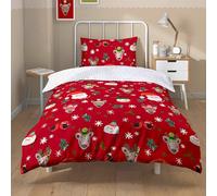Olivia Rocco Christmas Santa & Friends Duvet Cover Set Festive Holiday Bedding with Santa Claus Comforter Quilt Covers Xmas Bed Set with Pillowcases, Red Single