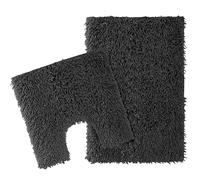 Olivia Rocco Como 2 Piece Bath Mat & Pedestal Set Non-Slip Backing Super Absorbent Toilet Bathroom Mats Sets, Black