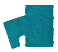 Olivia Rocco Como 2 Piece Bath Mat & Pedestal Set Non-Slip Backing Super Absorbent Toilet Bathroom Mats Sets, Teal