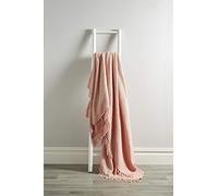Olivia Rocco Cotton Plain Honeycomb Sofa Bed Chair Cover Throws Tasselled Decorative Blanket, 228 x 254 cm (90" x 100") Blush