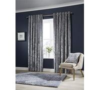 Olivia Rocco Crushed Velvet Curtains, Fully Lined Ring Top Eyelet Curtain Pair, 66" (Width) x 54" (Drop), Silver