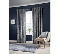 Olivia Rocco Crushed Velvet Glittery Shiny Designer Matching Curtain Pair (Silver, Curtain Pair 90"x90")