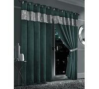 Olivia Rocco Diamante Blackout Eyelet Curtains With Tie Backs Black Out Thermal Ring Top Curtain Pair Window Dressing, 90" (Width) x 90" (Drop) Emerald Green