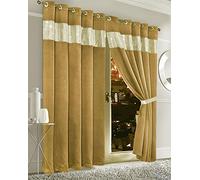 Olivia Rocco Diamante Blackout Eyelet Curtains With Tie Backs Black Out Thermal Ring Top Curtain Pair Window Dressing, 90" (Width) x 90" (Drop) Ochre