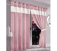 Olivia Rocco Diamante Blackout Eyelet Curtains With Tie Backs Black Out Thermal Ring Top Curtain Pair Window Dressing, 90" (Width) x 90" (Drop) Blush Pink
