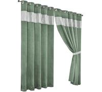 Olivia Rocco Diamante Blackout Eyelet Curtains With Tie Backs Black Out Thermal Ring Top Curtain Pair Window Dressing, 66" (Width) x 54" (Drop) Sage Green