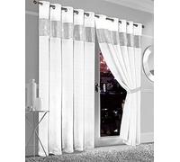 Olivia Rocco Diamante Blackout Eyelet Curtains With Tie Backs Black Out Thermal Ring Top Curtain Pair Window Dressing, 90" (Width) x 90" (Drop) White