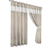 Olivia Rocco Diamante Blackout Eyelet Curtains With Tie Backs Black Out Thermal Ring Top Curtain Pair Window Dressing, 90" (Width) x 90" (Drop) Natural