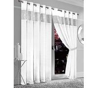 Olivia Rocco Diamante Blackout Eyelet Curtains With Tie Backs Black Out Thermal Ring Top Curtain Pair Window Dressing, 66" (Width) x 54" (Drop) White