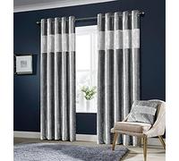 Olivia Rocco Diamante Crushed Velvet Curtains Fully Lined Ring Top Eyelet Curtain Pair Window Treatment Living Room Bedroom, Silver 66"x54"