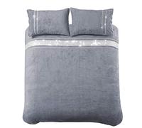 Olivia Rocco Diamante Teddy Fleece Duvet Cover Set Super Soft Warm Bedding Quilt Covers With Pillowcases, Single Silver