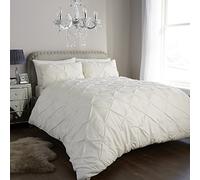 Olivia Rocco Diamond Pintuck Duvet Cover Set With Pillow Cases, Luxury Bed Linen Quilt Sets (Double, Cream)