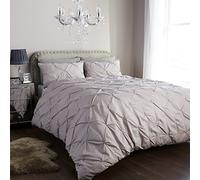 Olivia Rocco Diamond Pintuck Duvet Cover Set With Pillow Cases, Luxury Bed Linen Quilt Sets (Double, Silver)