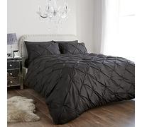 Olivia Rocco Diamond Pintuck Duvet Cover Set With Pillow Cases, Luxury Bed Linen Quilt Sets (King, Black)