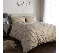 Olivia Rocco Diamond Pintuck Duvet Cover Set With Pillow Cases, Luxury Bed Linen Quilt Sets (King, Oyster)