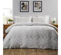 Olivia Rocco Dorchester Jacqaurd Duvet Cover Set Quilted Bedding Covers with Pillowcases, Grey Double