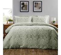 Olivia Rocco Dorchester Jacqaurd Duvet Cover Set Quilted Bedding Covers with Pillowcases, Sage Green Single