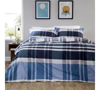 Olivia Rocco Easy Care Printed Duvet Cover Set 100% Microfibre Polyester Breathable Stylish Comforter Reversible Quilted Bedding Bed Sets With Pillowcases, Dylan Check Blue Red -King