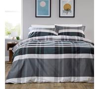 Olivia Rocco Easy Care Printed Duvet Cover Set 100% Microfibre Polyester Breathable Stylish Comforter Reversible Quilted Bedding Bed Sets With Pillowcases, Dylan Check Black Grey -King