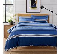 Olivia Rocco Easy Care Printed Duvet Cover Set 100% Polyester Breathable Stylish Comforter Reversible Quilted Bedding Bed Sets With Pillowcases HARLOW STRIPES DUVET SET, BLUE DOUBLE