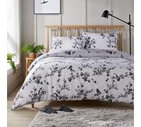 Olivia Rocco Easy Care Printed Duvet Cover Set 100% Polyester Breathable Stylish Comforter Reversible Quilted Bedding Bed Sets With Pillowcases BLOSSOM DUVET SET, GREY DOUBLE