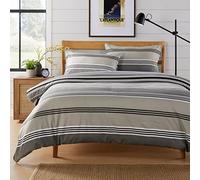 Olivia Rocco Easy Care Printed Duvet Cover Set 100% Polyester Breathable Stylish Comforter Reversible Quilted Bedding Bed Sets With Pillowcases HARLOW STRIPES DUVET SET, GREY DOUBLE