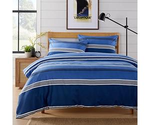 Olivia Rocco Easy Care Printed Duvet Cover Set 100% Polyester Breathable Stylish Comforter Reversible Quilted Bedding Bed Sets With Pillowcases HARLOW STRIPES DUVET SET, BLUE KING