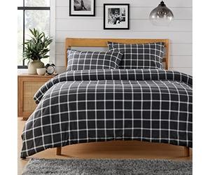 Olivia Rocco Easy Care Printed Duvet Cover Set 100% Polyester Breathable Stylish Comforter Reversible Quilted Bedding Bed Sets With Pillowcases BOSTON CHECK DUVET SET, GREY SINGLE
