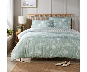 Olivia Rocco Easy Care Printed Duvet Cover Set 100% Polyester Breathable Stylish Comforter Reversible Quilted Bedding Bed Sets With Pillowcases MEADOW DUVET SET, SAGE GREEN DOUBLE