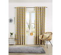Olivia Rocco Eyelet Curtain Pairs Designer Fully Lined Ring Top Curtains Light Reducing Thermal Lining Window Treatment Living Room Bedroom, 66" (Width) x 72" (Drop) Chevron Ochre