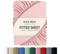Olivia Rocco Fitted Sheet Extra Deep Pocket 16 Inch (40 cm) Soft Brushed Microfibre Fabric Shrink & Fade Resistant Easy Care Bottom Sheet, 3/4 Bed (120 x 190 cm), Pink
