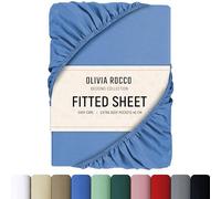 Olivia Rocco Fitted Sheet Extra Deep Pocket 16 Inch (40 cm) Soft Brushed Microfibre Fabric Shrink & Fade Resistant Easy Care Bottom Sheet, Double, Blue
