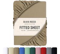 Olivia Rocco Fitted Sheet Extra Deep Pocket 16 Inch (40 cm) Soft Brushed Microfibre Fabric Shrink & Fade Resistant Easy Care Bottom Sheet, Single, Natural