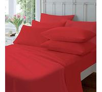 Olivia Rocco Flannelette Flat Sheet Soft Brushed Cotton Bed Sheets, Double Red