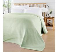 Olivia Rocco Florian Throw Blanket 100% Cotton Checked Design Bedspread Throws for Sofas armchairs Sofa Settee Couch Bed Cover Over Blankets 180 x 250 cm, Sage Green