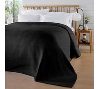 Olivia Rocco Florian Throw Blanket 100% Cotton Checked Design Bedspread Throws for Sofas armchairs Sofa Settee Couch Bed Cover Over Blankets 180 x 250 cm, Black