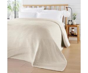 Olivia Rocco Florian Throw Blanket 100% Cotton Checked Design Bedspread Throws for Sofas armchairs Sofa Settee Couch Bed Cover Over Blankets 180 x 250 cm, Natural