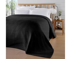 Olivia Rocco Florian Throw Blanket 100% Cotton Checked Design Bedspread Throws for Sofas armchairs Sofa Settee Couch Bed Cover Over Blankets 180 x 250 cm, Black