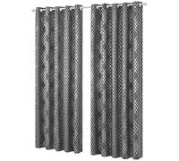 Olivia Rocco Geo Blackout Eyelet Curtains Metallic Printed Thermal Insulated Ring Top Black Out Curtain Pair Room Darkening Window Treatment For Living And Bedroom, Silver 90 x 90