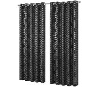 Olivia Rocco Geo Sparkle Blackout Curtains Soft Thermal Insulated Ring Top Eyelet Curtain Geometric Pattern for Living Room Bedroom Drapes Window 2 Panels Home Decor, Black 66x54