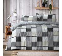 Olivia Rocco Glencoe Check Duvet Cover Set Easy Care Bedding Quilt Covers Polycotton Bed Linen with Pillowcases, King Grey