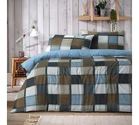 Olivia Rocco Glencoe Check Duvet Cover Set Easy Care Bedding Quilt Covers Polycotton Bed Linen with Pillowcases, King Natural